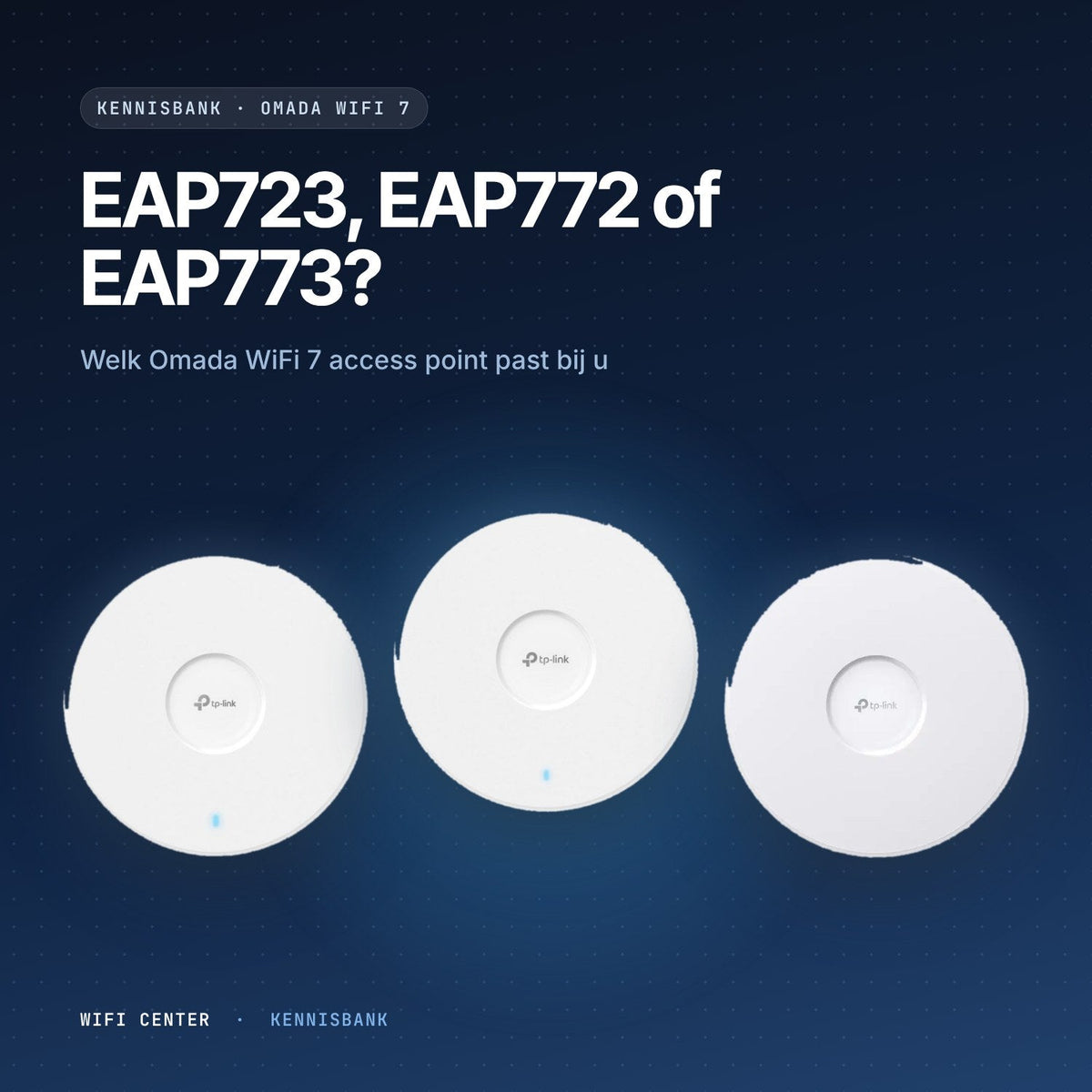 Omada WiFi 7 access points EAP723, EAP772 en EAP773 naast elkaar