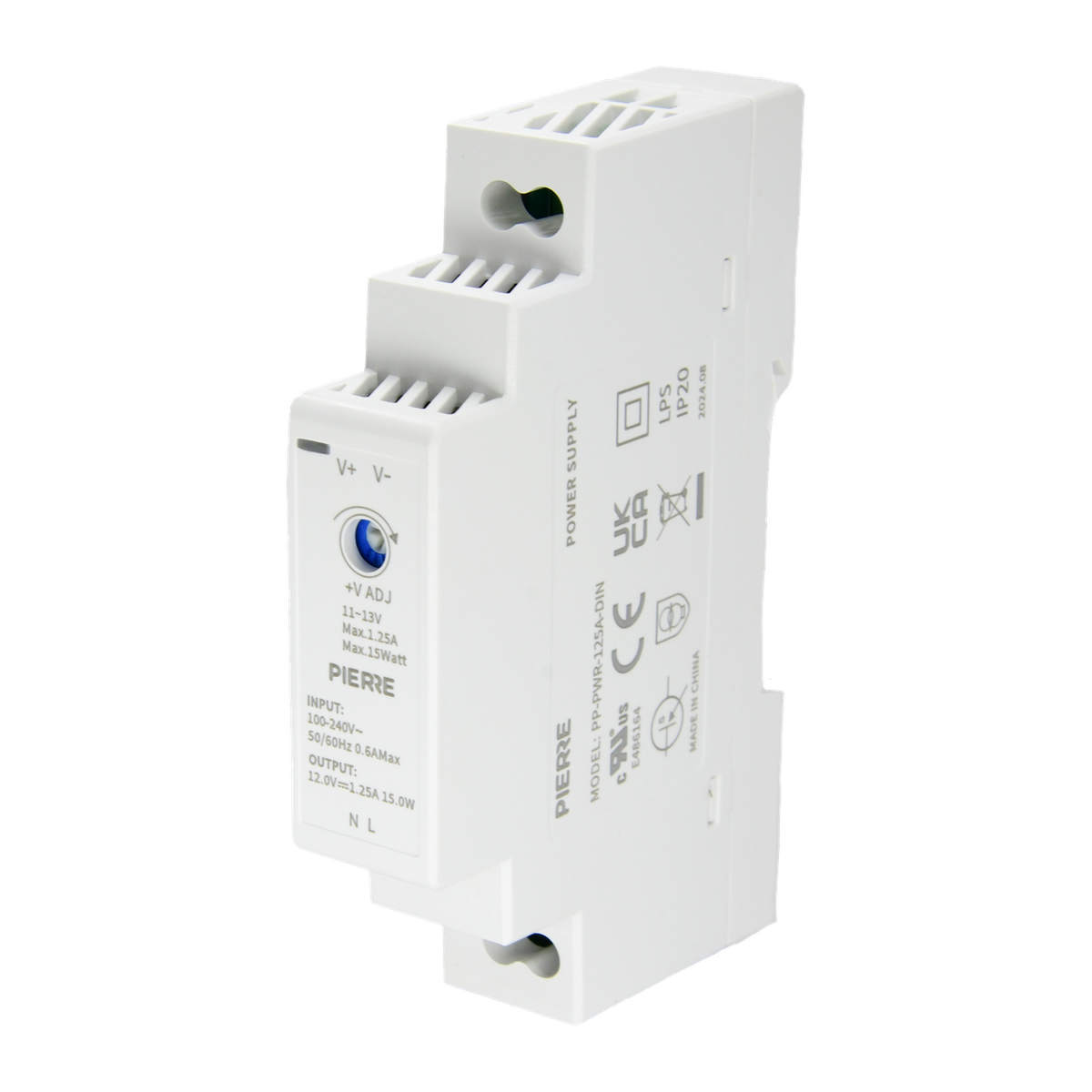 PIERRE DIN-railvoeding 12 V/1,25 A, witte voeding voor de verdeelkast