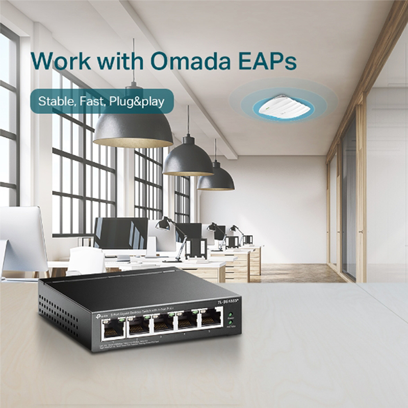 5-Poorts Gigabit Desktop Switch 65w PoE V2 - wifi-center.nl