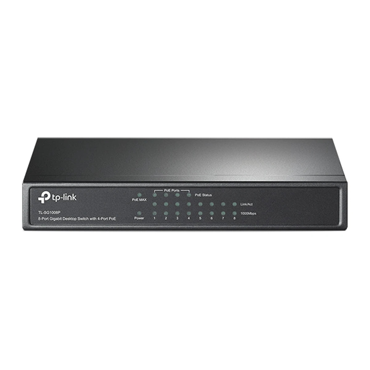 TL-SG1008P 8-poorts PoE switch - voorkant, close-up