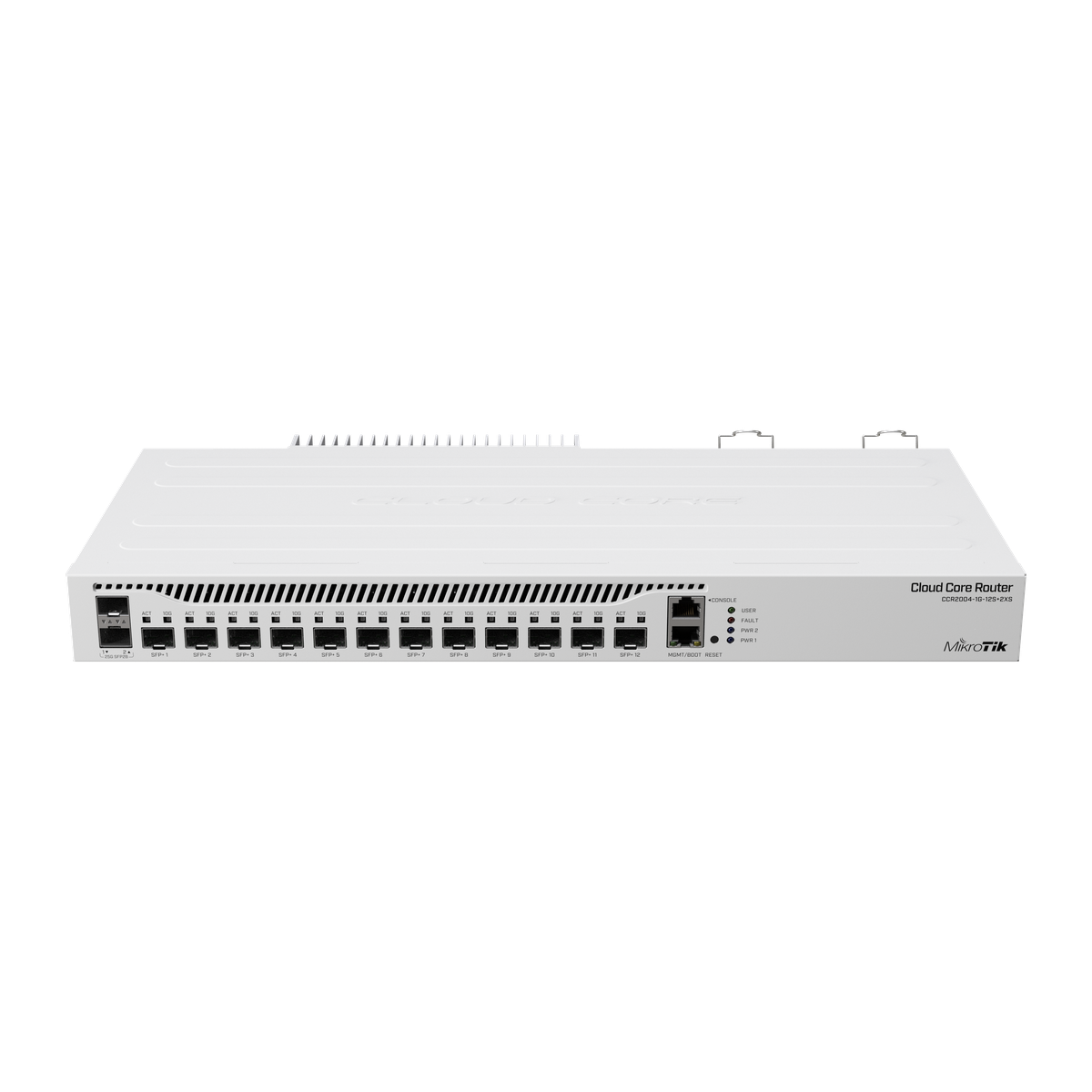 MikroTik CCR2004-1G-12S+2XS, rackrouter voorzijde met SFP-poorten