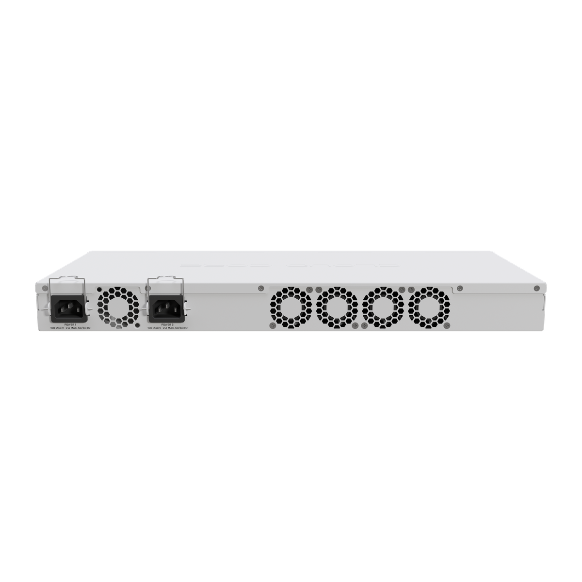 MikroTik CCR2116-12G-4S+, achterzijde met voedingen en ventilatoren