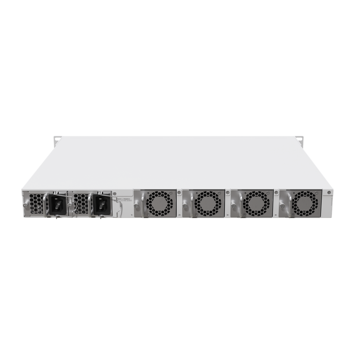 MikroTik CCR2216-1G-12XS-2XQ, achterzijde met voedingen en ventilatoren