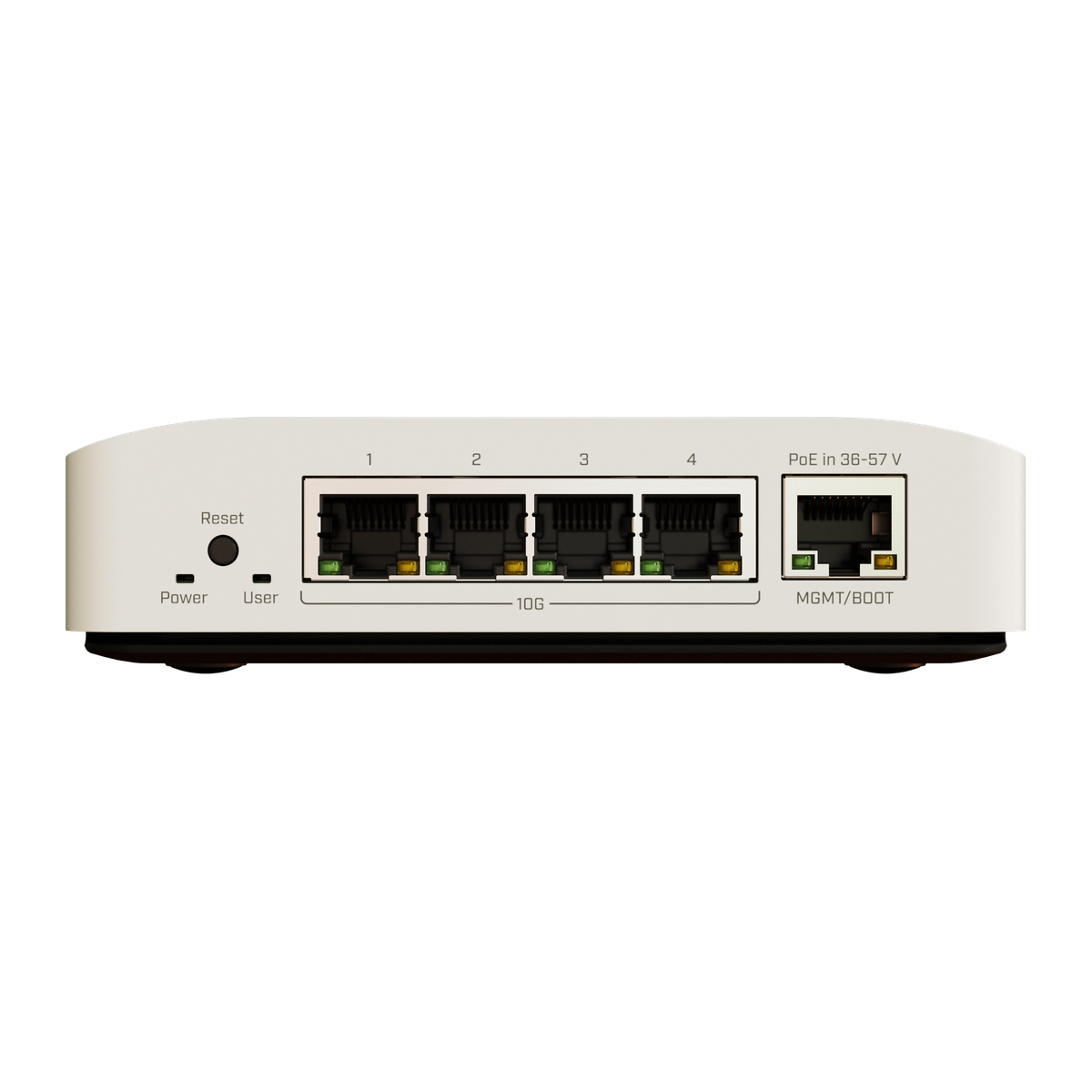 MikroTik CRS304-4XG-IN, switch voorzijde met RJ45-poorten