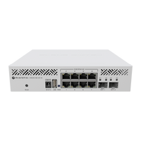MikroTik CRS310-8G+2S+IN, poortenkant met SFP+-cages