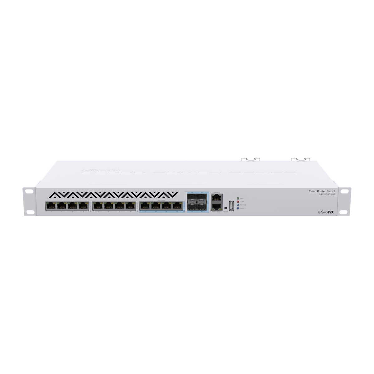 MikroTik CRS312-4C+8XG-RM, 1U-rackswitch voorkant