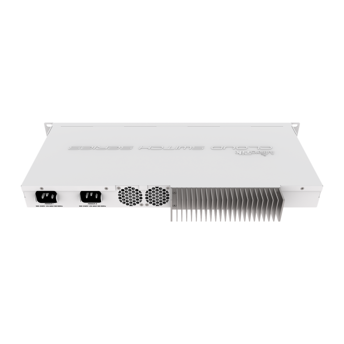MikroTik CRS317-1G-16S+RM, achterzijde met voedingen