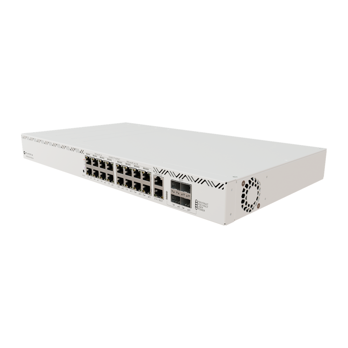 MikroTik CRS320-8P-8B-4S+RM, voorkant met PoE-poorten
