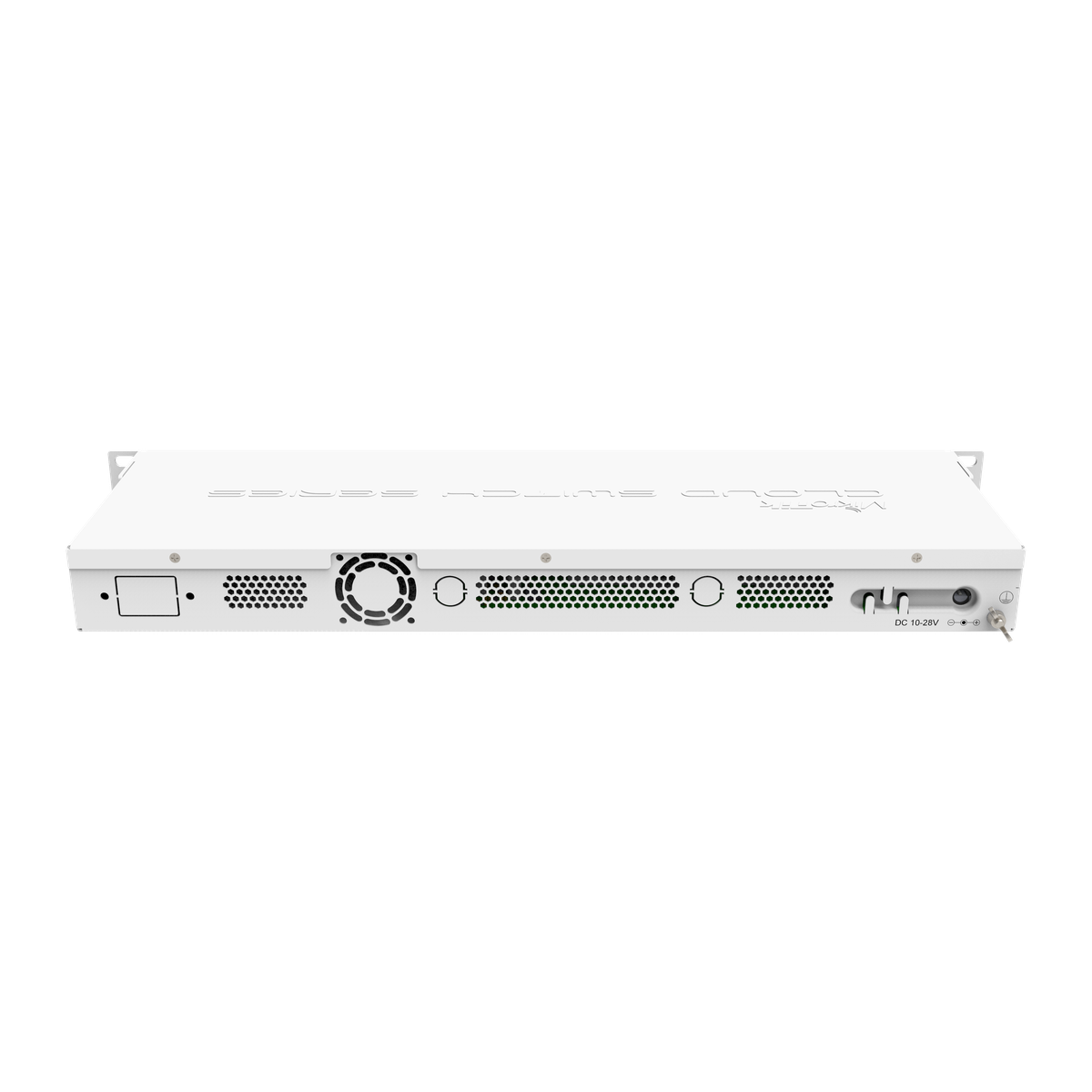 MikroTik CRS326-24G-2S+RM, achterzijde met voedingsaansluiting