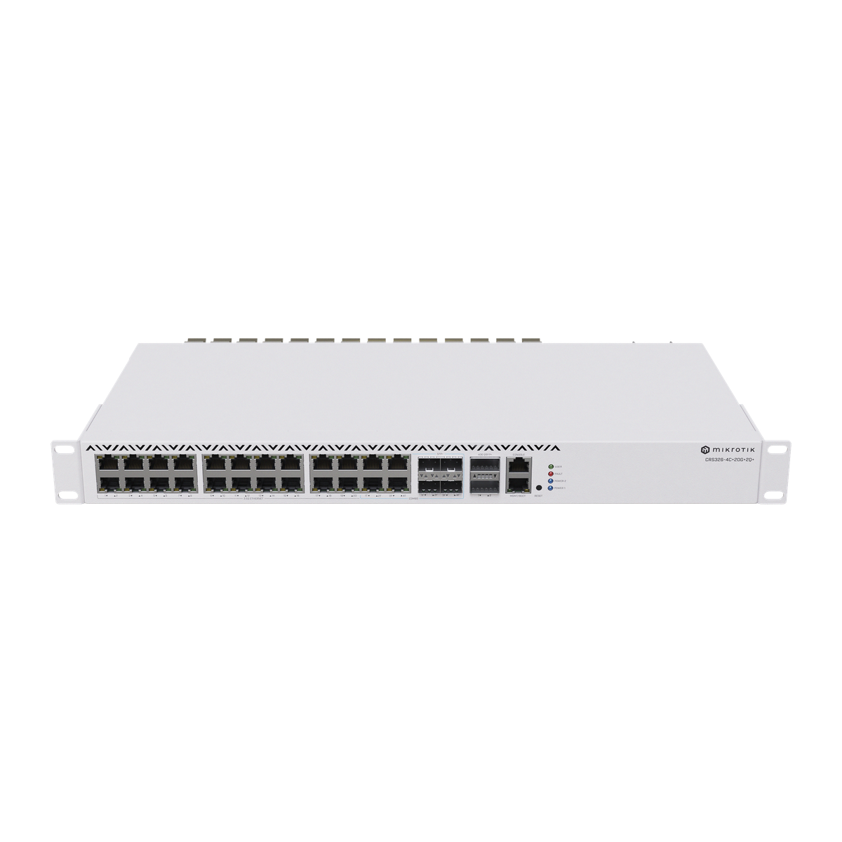 MikroTik CRS326-4C+20G+2Q+RM, voorkant met 2,5G-poorten