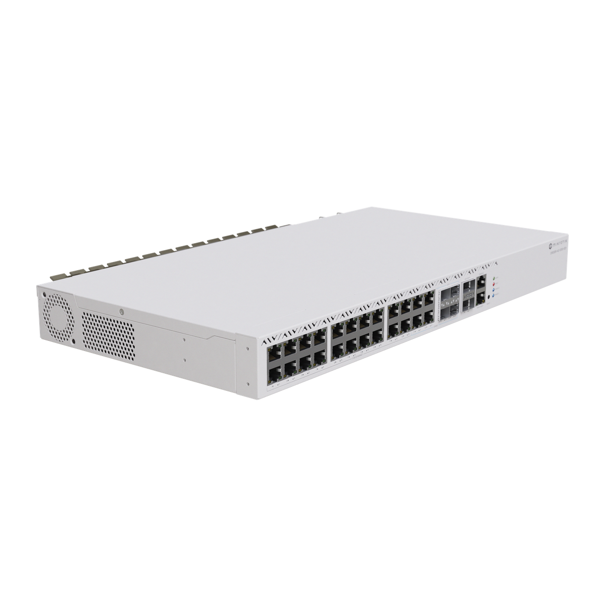 MikroTik CRS326-4C+20G+2Q+RM, poortenkant met SFP+- en QSFP+-cages