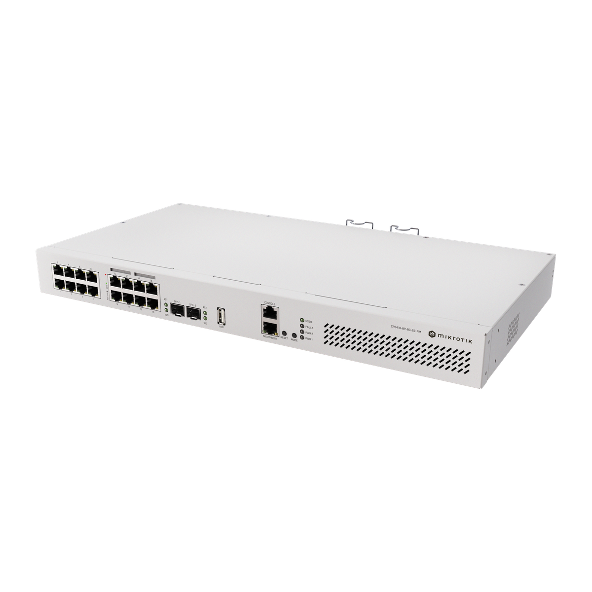 MikroTik CRS418-8P-8G-2S+RM, voorkant