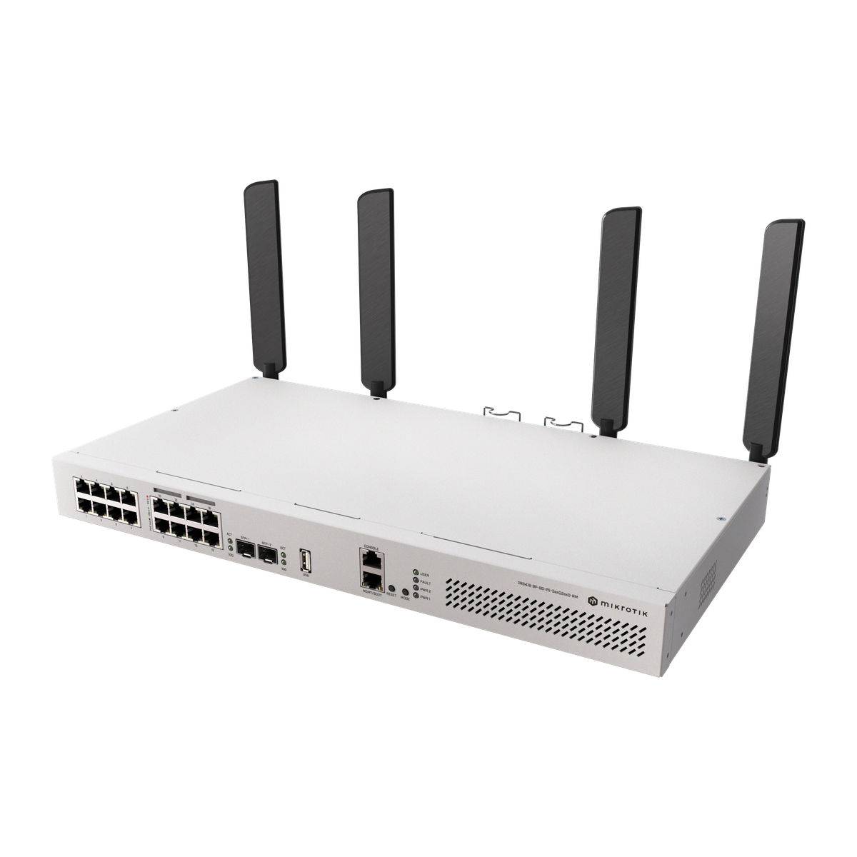 MikroTik CRS418-8P-8G-2S+5axQ2axQ-RM, voorkant