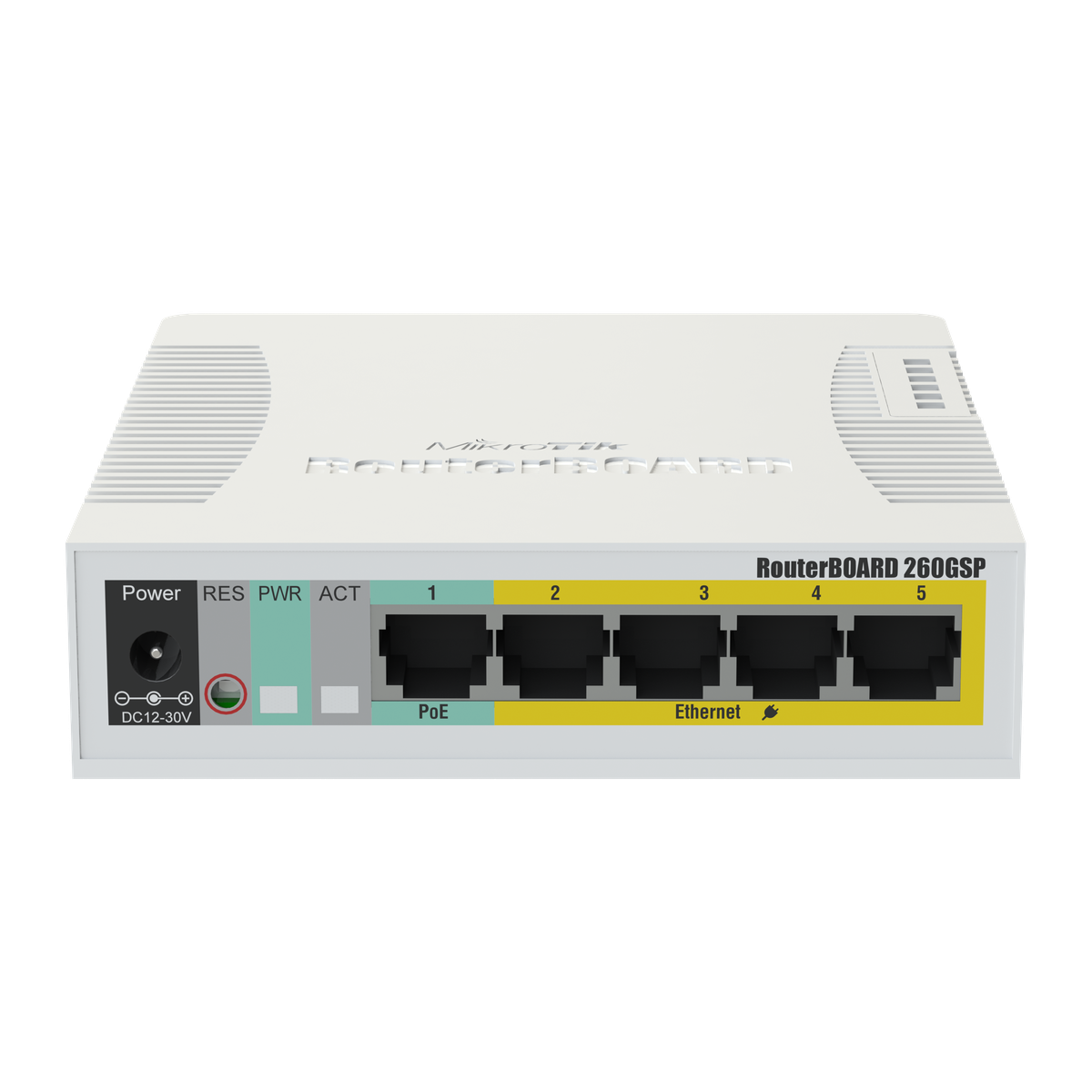 MikroTik CSS106-1G-4P-1S, achterzijde