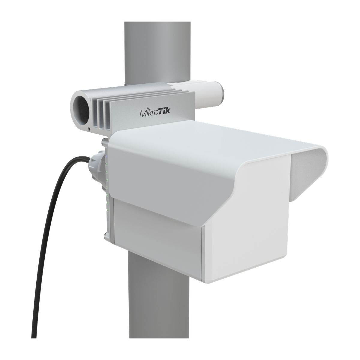 MikroTik Cube 60Pro ac, op een paal gemonteerd met de Cube-beugel