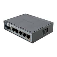 MikroTik hEX S (2025), achterzijde met poorten en voeding