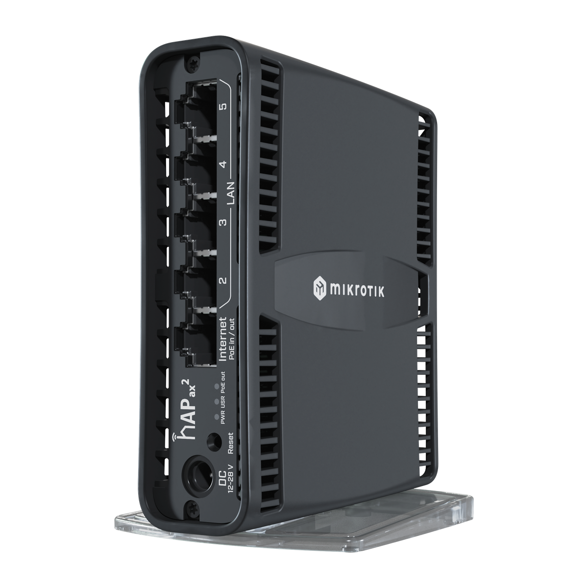 MikroTik hAP ax2 WiFi 6-router, voorkant met poorten