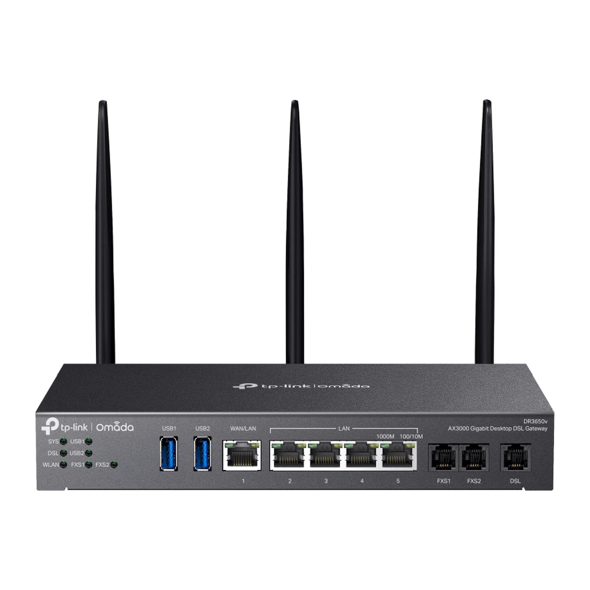 DR3650v DSL gateway met antennes, voorkant