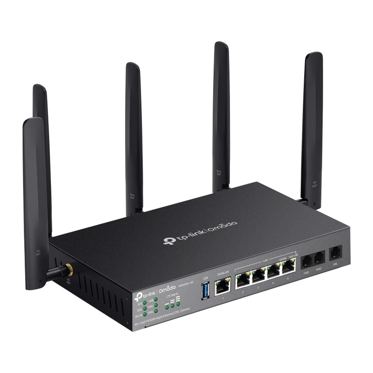 DR3650v-4G gateway, schuin met antennes