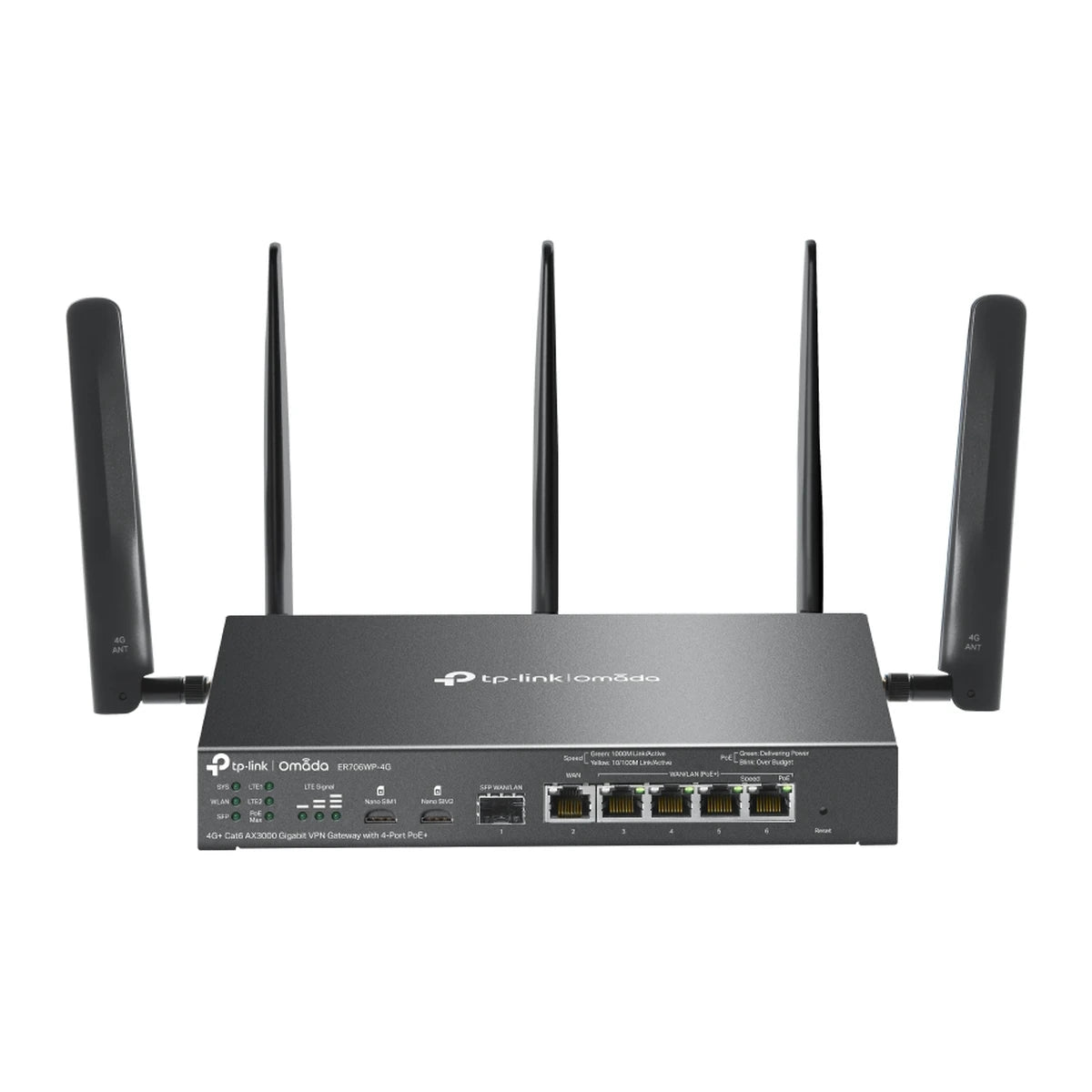 ER706WP-4G 4G+ VPN gateway, voorkant met antennes