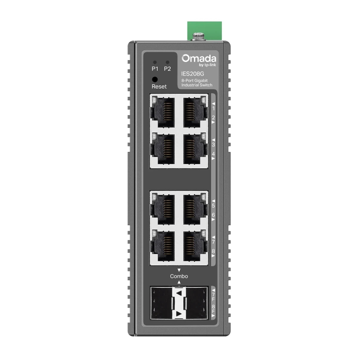 IES208G switch, voorkant met poorten
