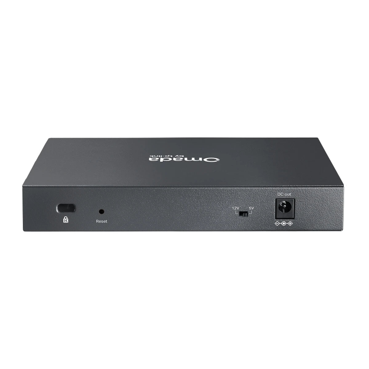 TL-RP108GE switch, achterkant met DC-uitgang
