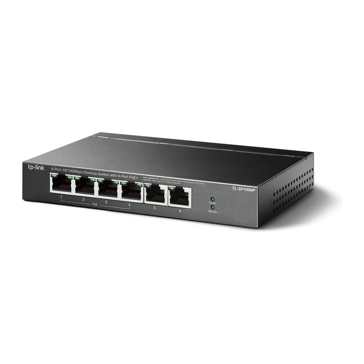 TL-SF1006P PoE+ switch, schuin voorkant