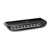 TL-SG1008D switch, poorten en voedingsaansluiting
