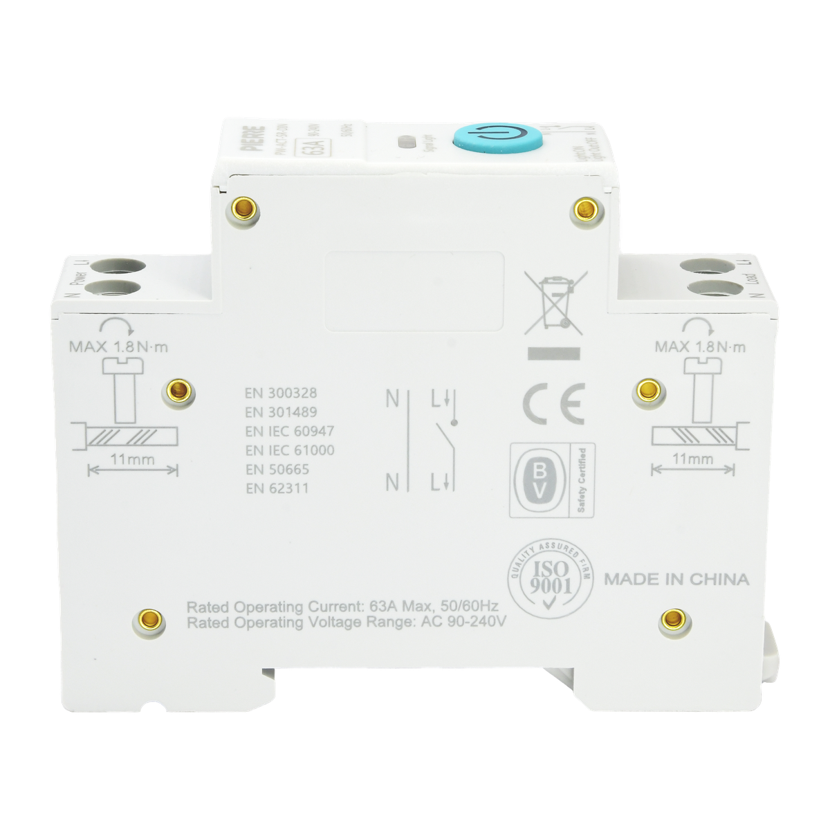 Wave smart relais DIN-rail zijaanzicht