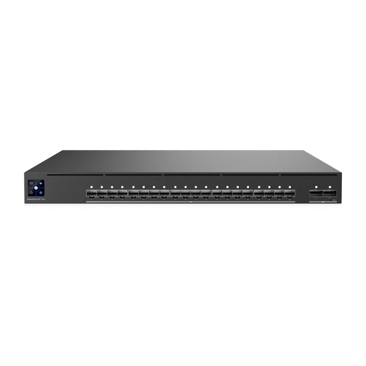 Voorzijde met SFP+- en QSFP28-poorten