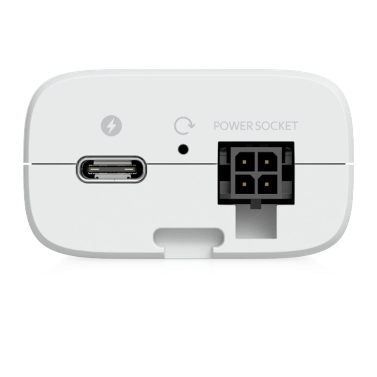 Onderzijde met USB-C en DC-aansluiting